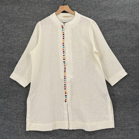 Soft Surroundings Desert Tunic Womens Large White Linen Shirt Embroidered New - Picture 1 of 11